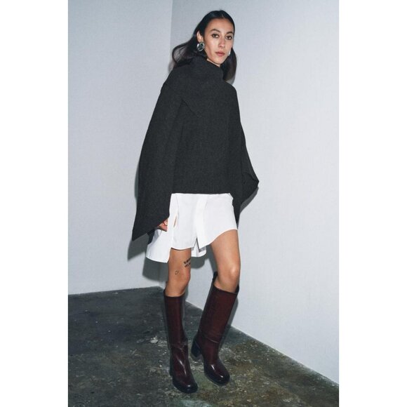 ZARA ASYMMETRIC NECK WOOL CAPE - Picture 2 of 10